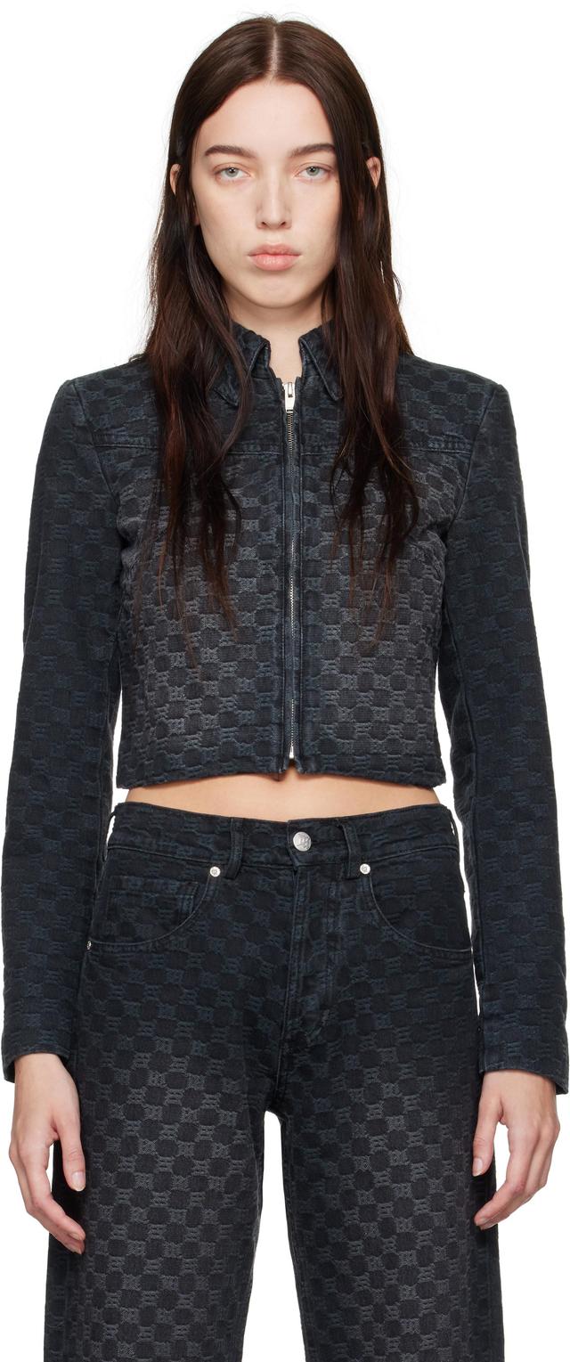 Black Jacquard Monogram Denim Jacket Product Image