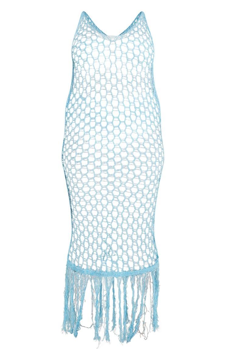 Plus Blue Fishnet Knitted Maxi Dress Product Image