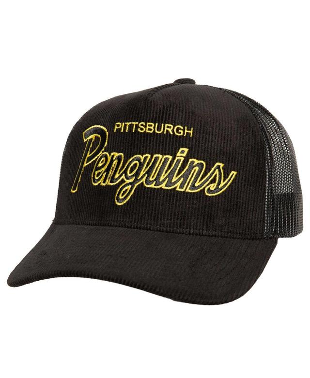 Mens Mitchell & Ness Pittsburgh Penguins Times Up Classic Script Cord Trucker Adjustable Hat Product Image