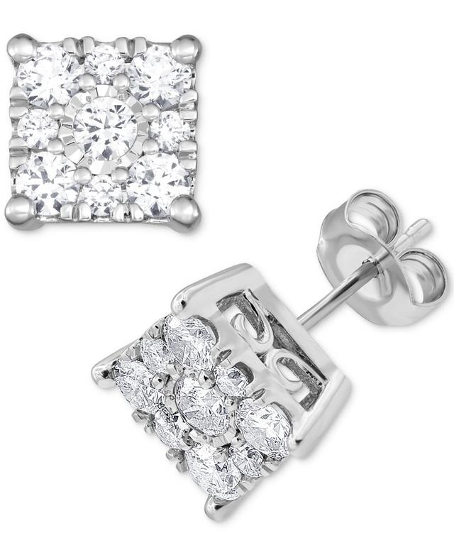 Diamond Square Cluster Stud Earrings (1 ct. t.w.) in 14k White Gold Product Image