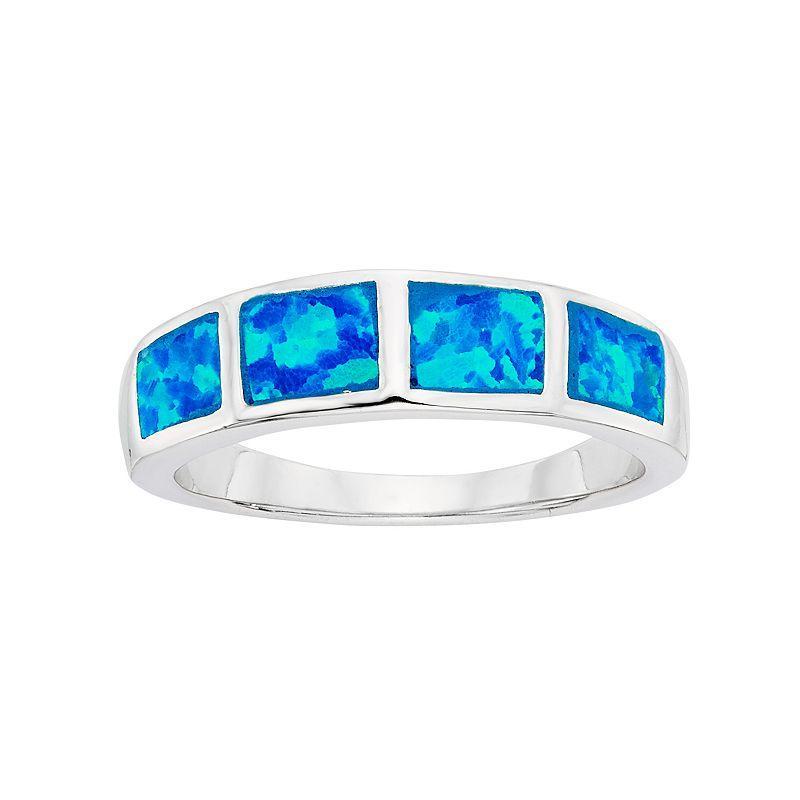 Lab-Created Blue Opal Sterling Silver Ring, Womens Product Image