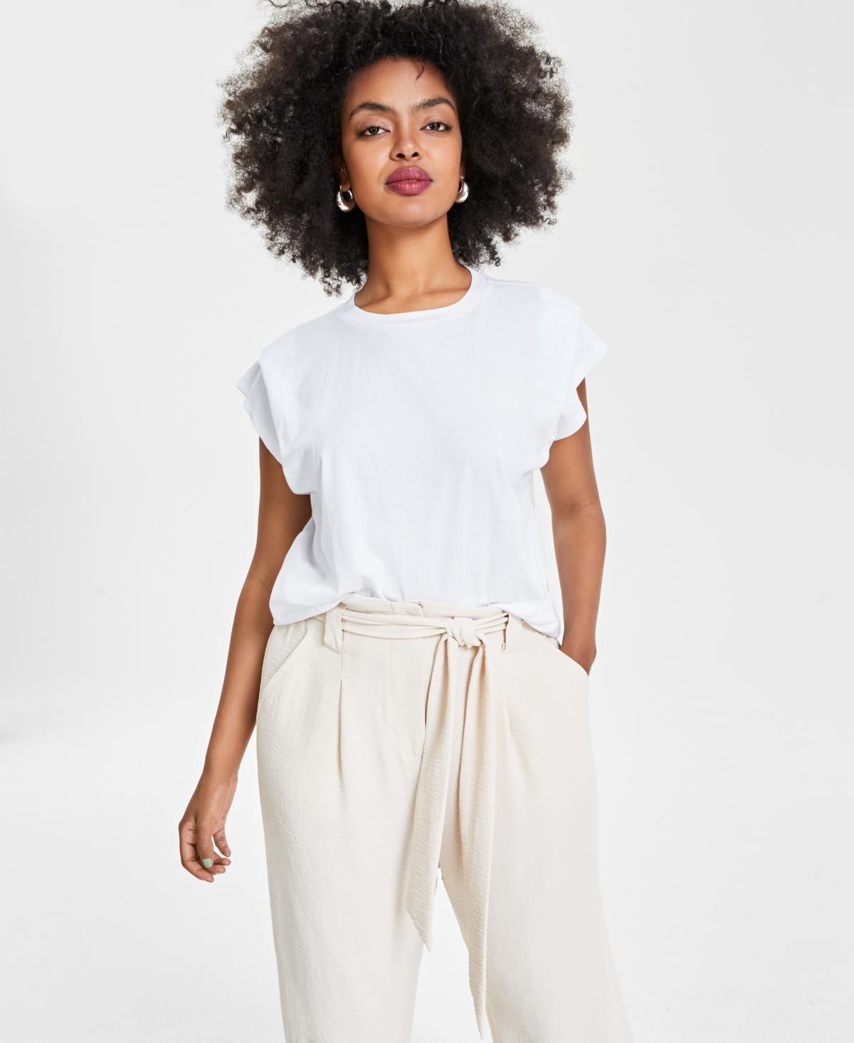 Women's Pleated-Shoulder T-Shirt, Created for Macy's Product Image