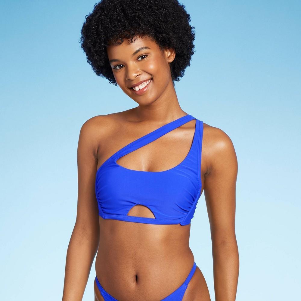 WomensCut Out One Shoulder Bikini Top - Wild Fable Blue XL: Swimwear, Adjustable Straps, Removable Cups Product Image