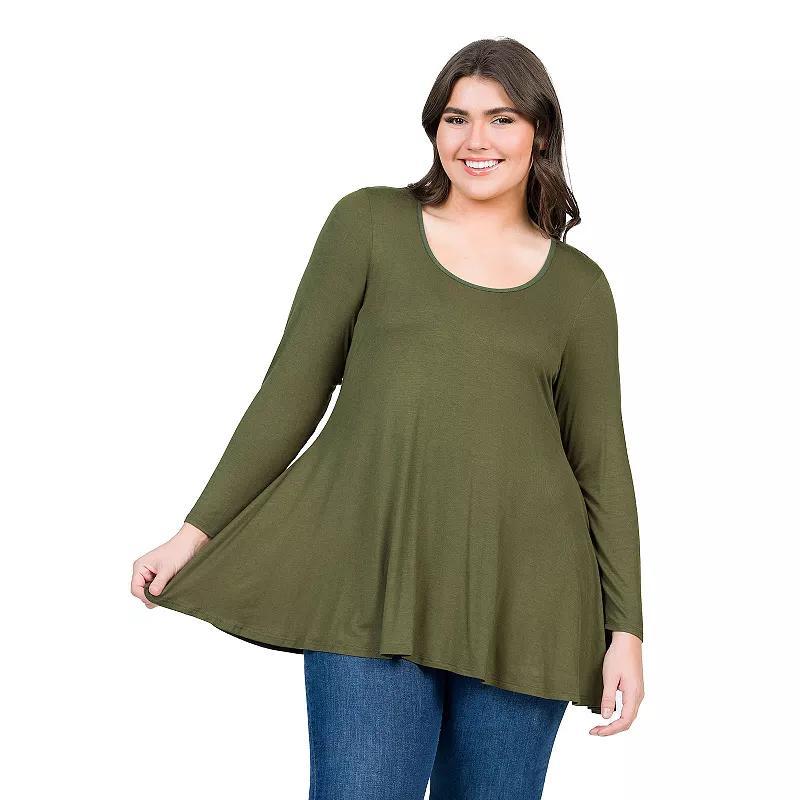 Plus Size 24Seven Comfort Apparel Poised Long Sleeve Swing Tunic Top, Womens Purple Product Image