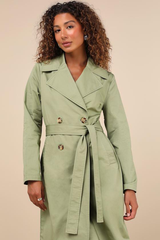 Fave Forecast Olive Green Twill Trench Coat product image