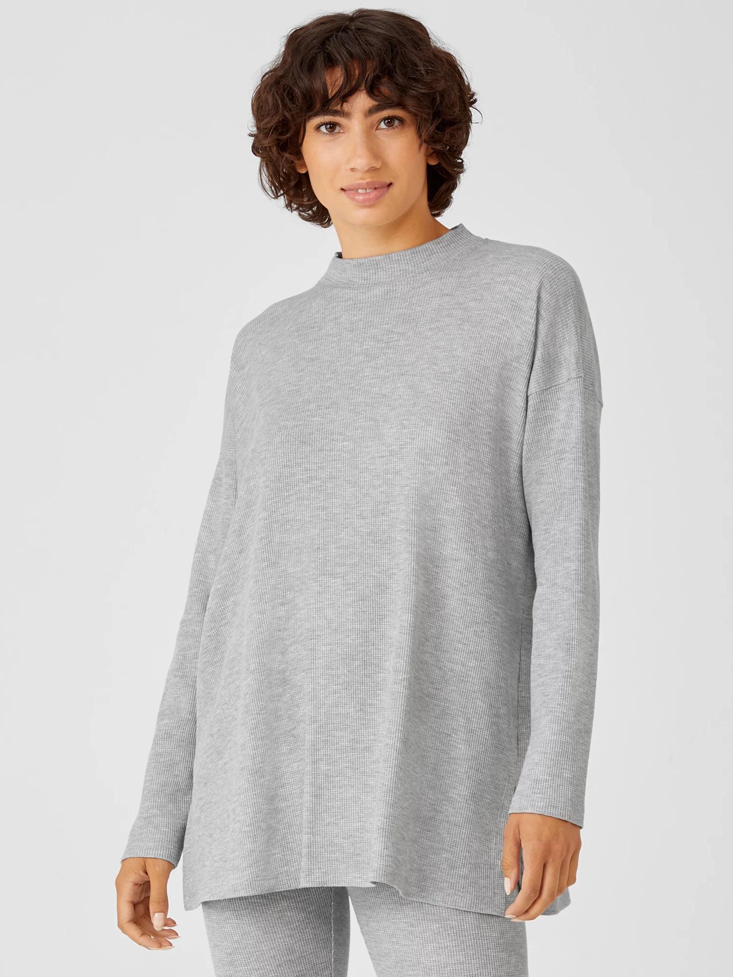 EILEEN FISHER Cozy Waffle Knit Mock Neck Topfemale Product Image