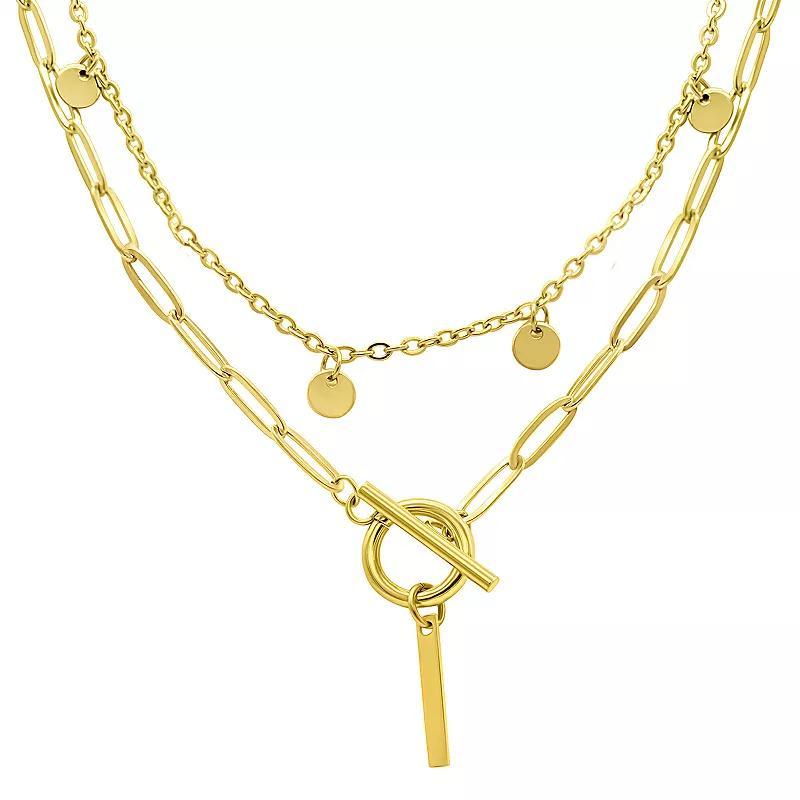 Adornia 14k Gold Plated Layered Initial Toggle Necklace, Womens Product Image