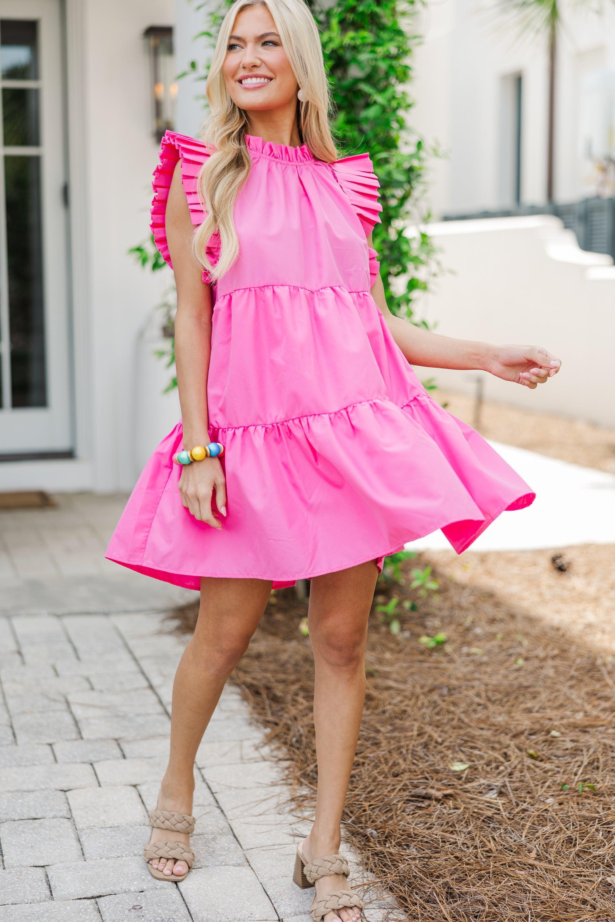 Tell It All Pink Ruffled Dress Female Product Image