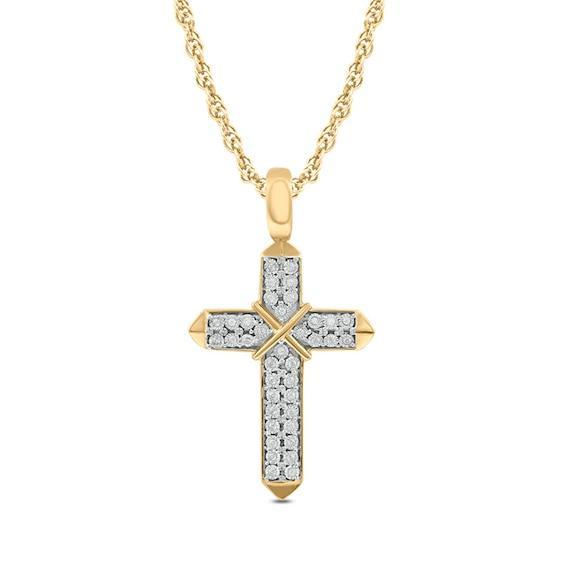 Men's 1/10 CT. T.w. Diamond Double Row "X" Cross Pendant in 10K Gold Product Image