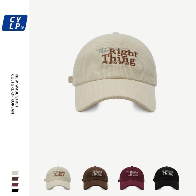 Lettering Embroidered Corduroy Baseball Cap Product Image