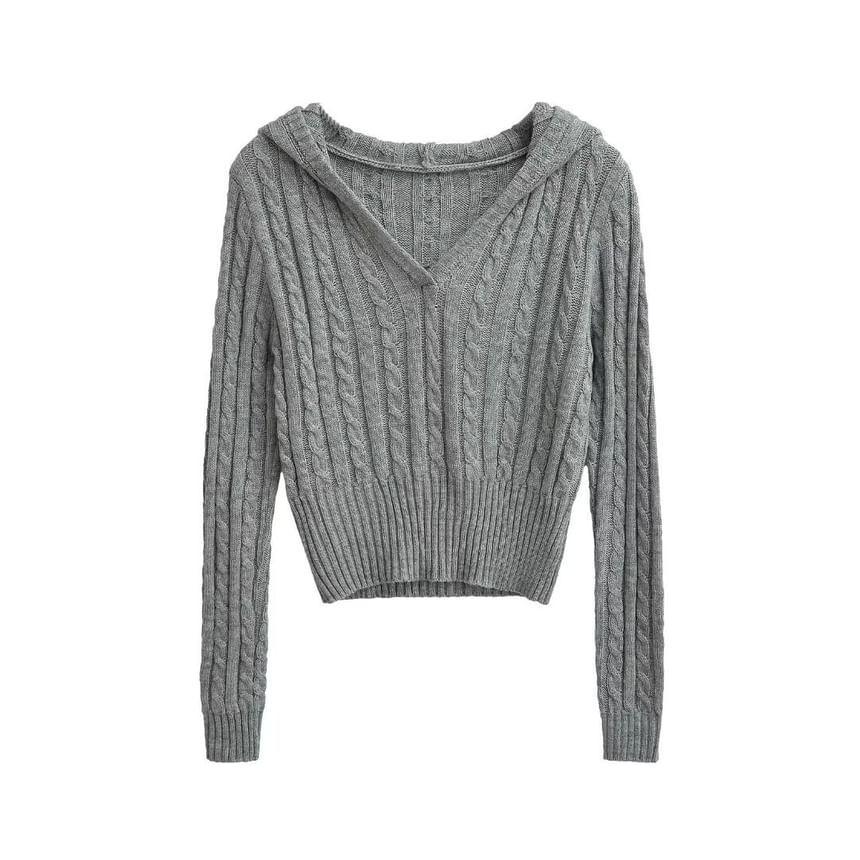 Long-Sleeve Cable Knit Plain Top Product Image