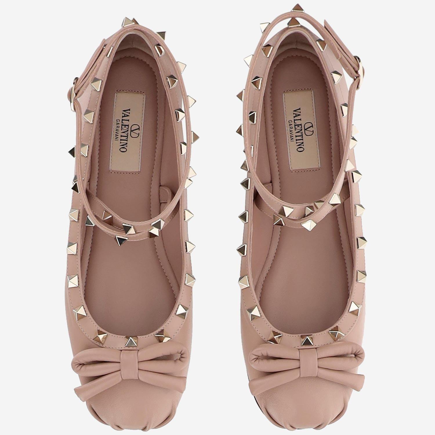 VALENTINO GARAVANI Powder Pink Satin Rockstud Ballerinas Product Image