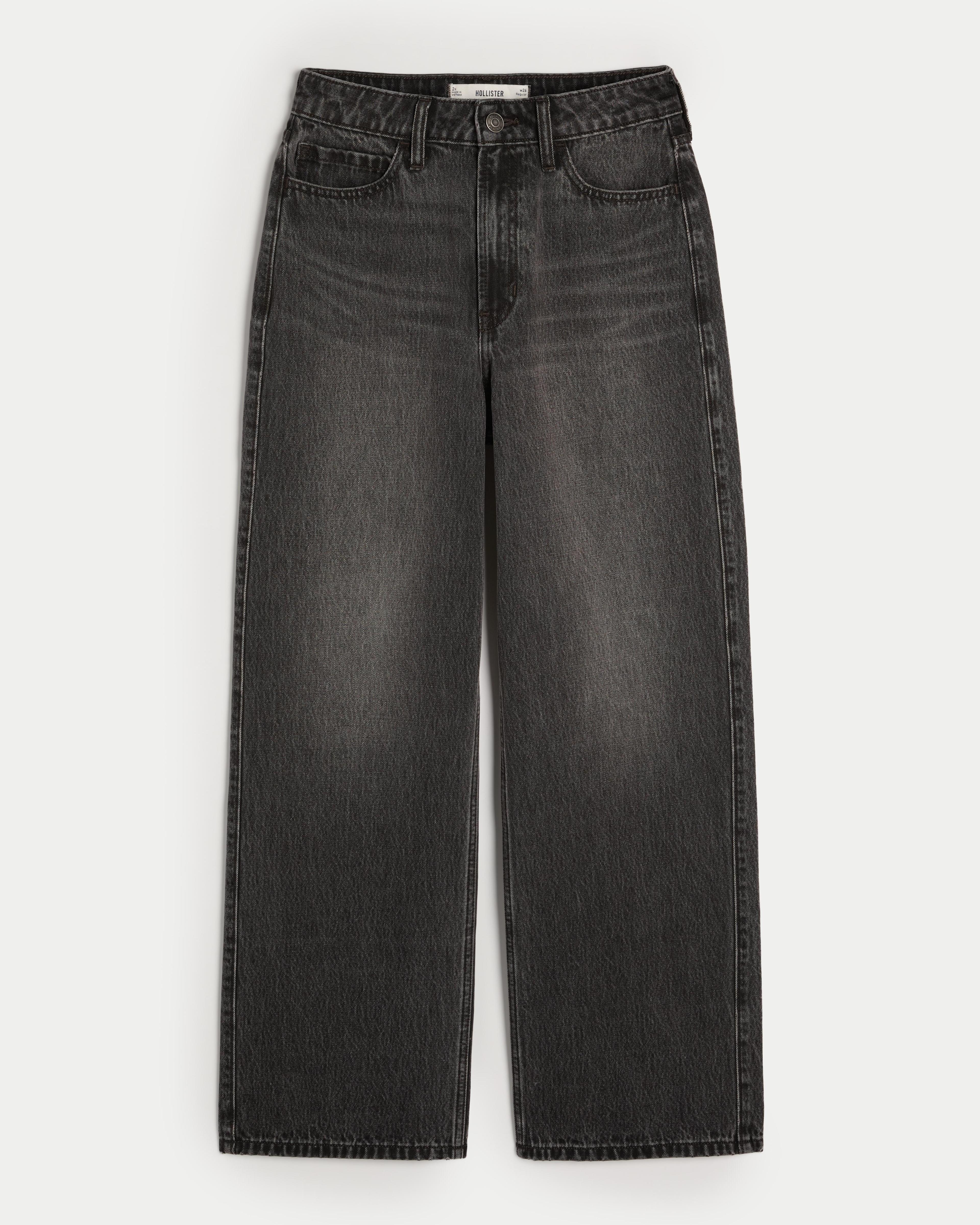 Ultra High-Rise Washed Black Baggy Jeans Product Image