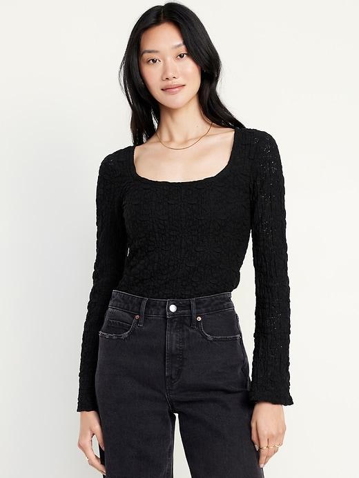 Textured Lace Scoop-Neck Top Product Image