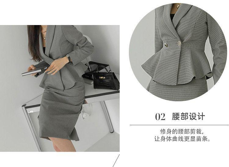 Set: Plaid Ruffle Hem Blazer + Midi Pencil Skirt Product Image