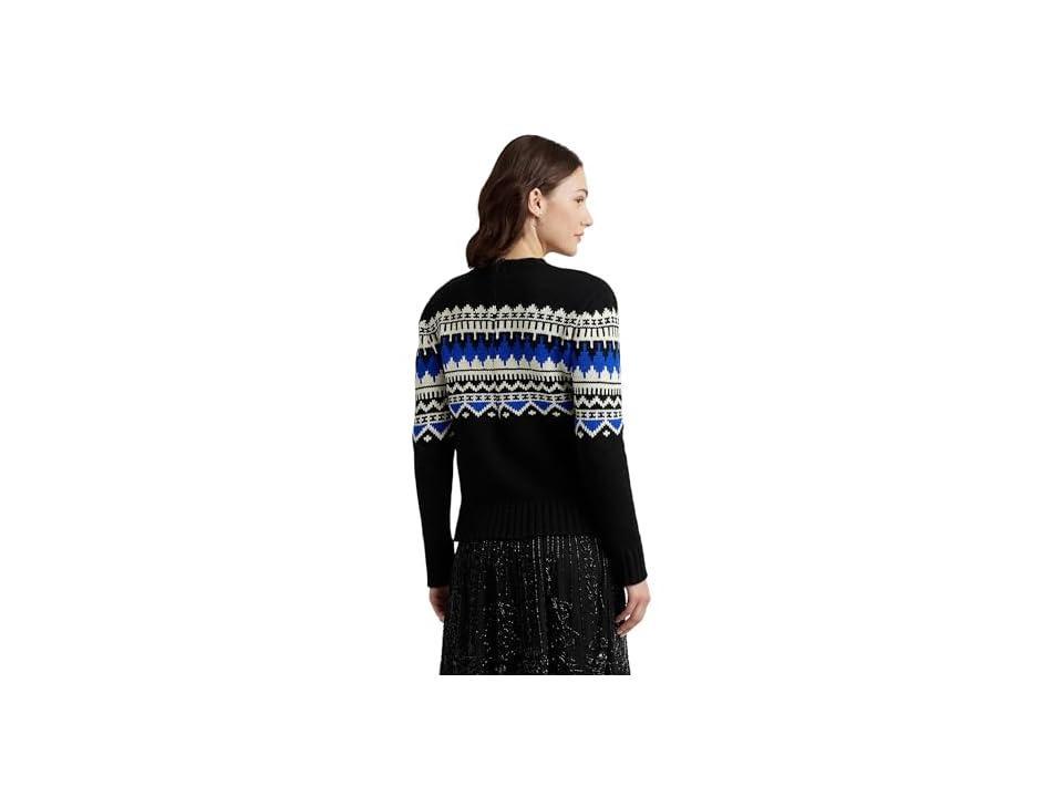 LAUREN Ralph Lauren Petite Fair Isle Wool-Blend Crewneck Sweater Cream/Sapphire Star) Women's Sweater Product Image