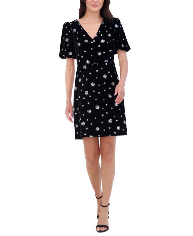 Eliza J Womens Sequined Puff-Sleeve A-Line Dress Product Image