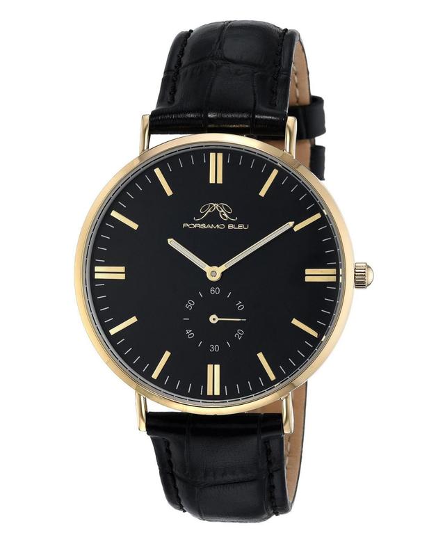 Porsamo Bleu Mens Henry Genuine Leather Band Watch 842DHEL - Black Product Image