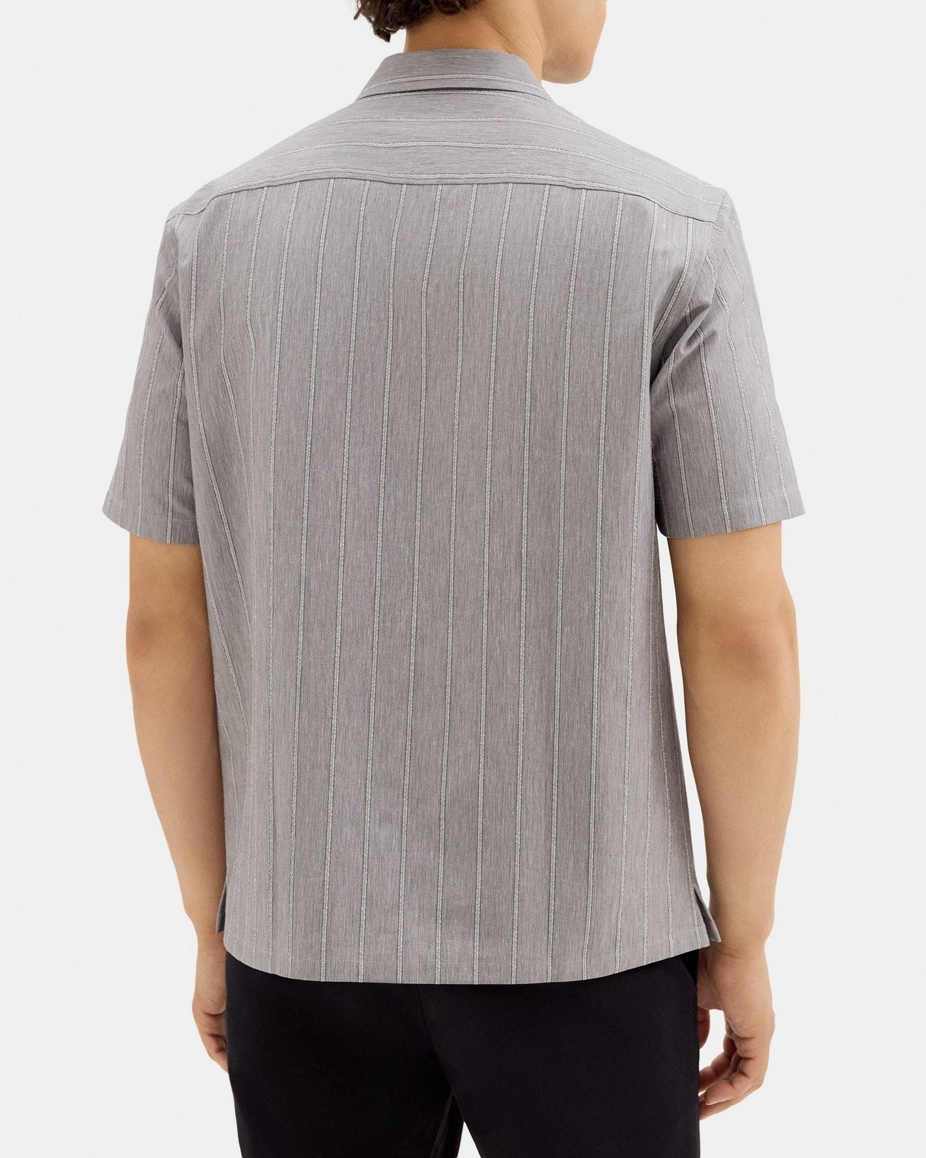 Short-Sleeve Camp Shirt in Textured Cotton-Blend Product Image