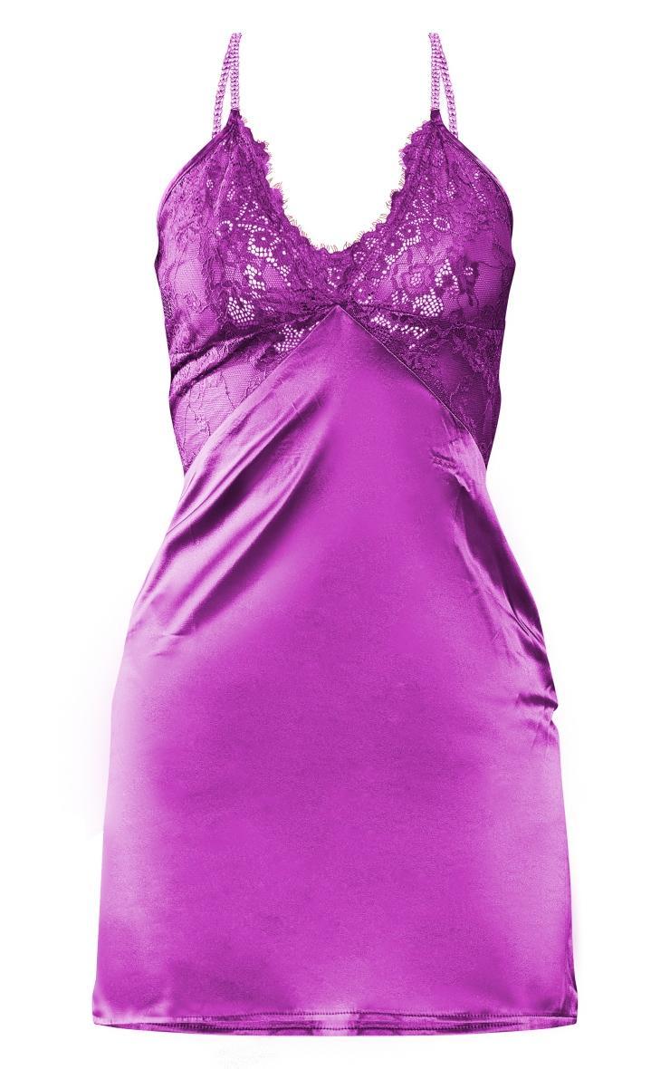  Purple Diamante Strap Lace Cup Satin Shift Dress Product Image