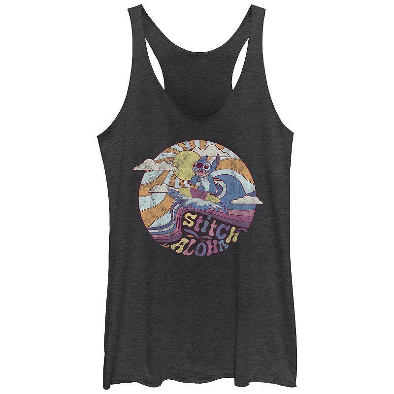 Disneys Lilo & Stitch Womens Colorful Aloha Tri-Blend Racerback Tank Top, Girls Black Grey Product Image