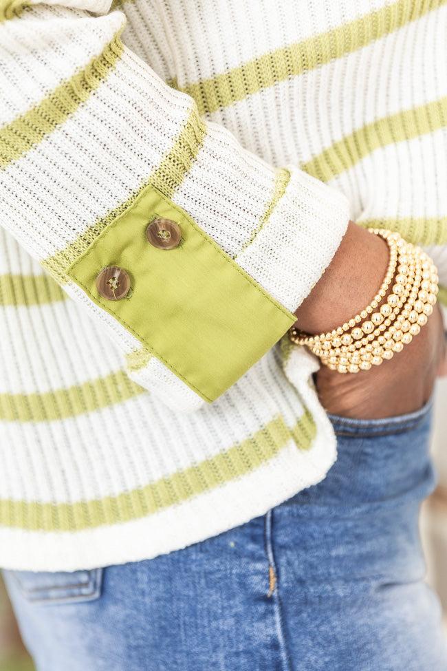 Delicate Dreams Ivory and Olive Striped Sweater FINAL SALE product image