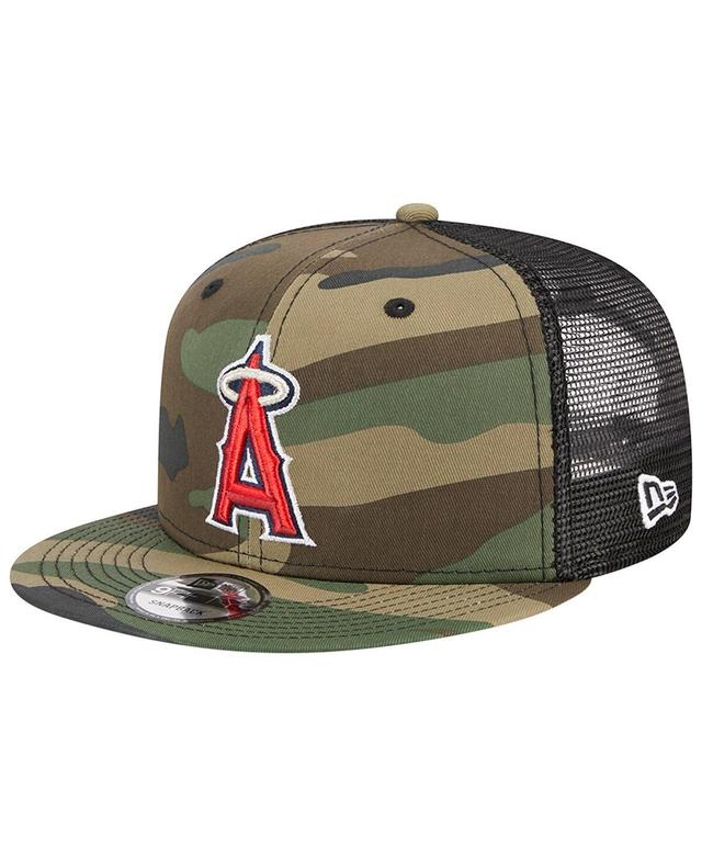 Men's New Era Camo Los Angeles Angels Woodland Camo Trucker 9FIFTY Snapback Hat Product Image