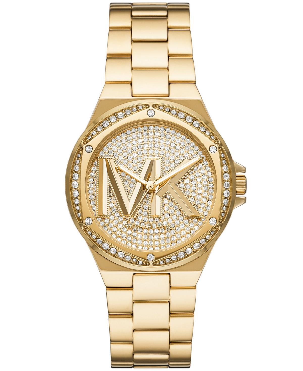 Michael Kors Womens Lennox Three Hand Gold-Tone Stainless Steel Bracelet Watch 37mm Product Image