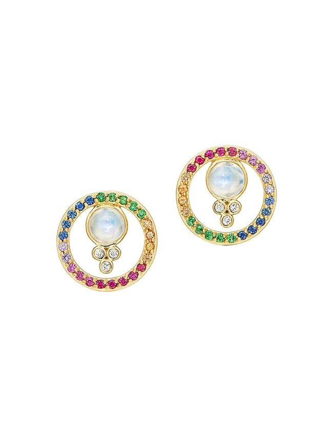 Womens Celestial 18K Yellow Gold & Rainbow Multi-Stone Orbit Stud Earrings Product Image