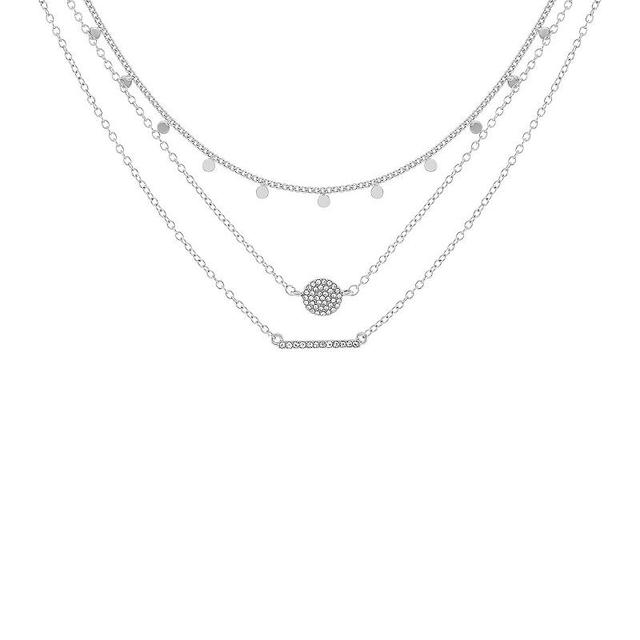 Emberly Cubic Zirconia Polished Charm Station, Gem Disc, & Gem Bar Necklaces Set, Womens, Silver Tone Product Image