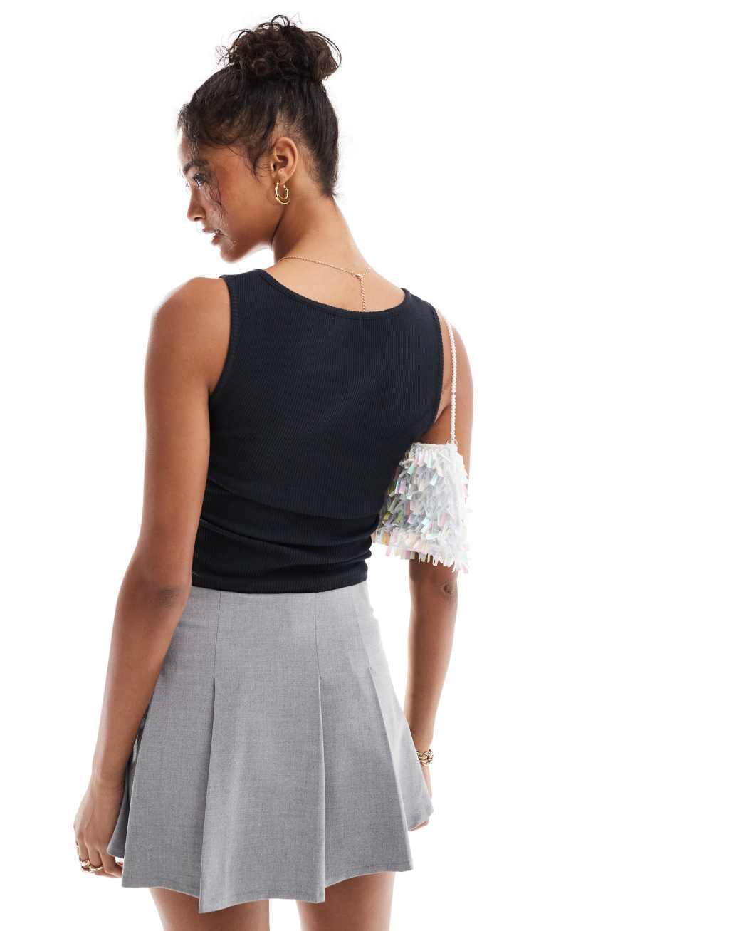 Miss Selfridge sleeveless top with lace and button detail in black Product Image