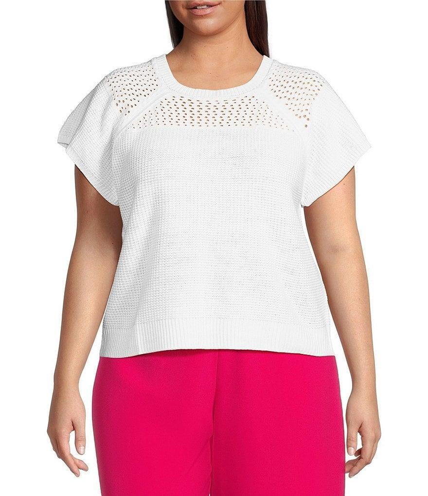 Sugarlips Plus Size Short Sleeve Pointelle-Detailed Sweater Top Product Image