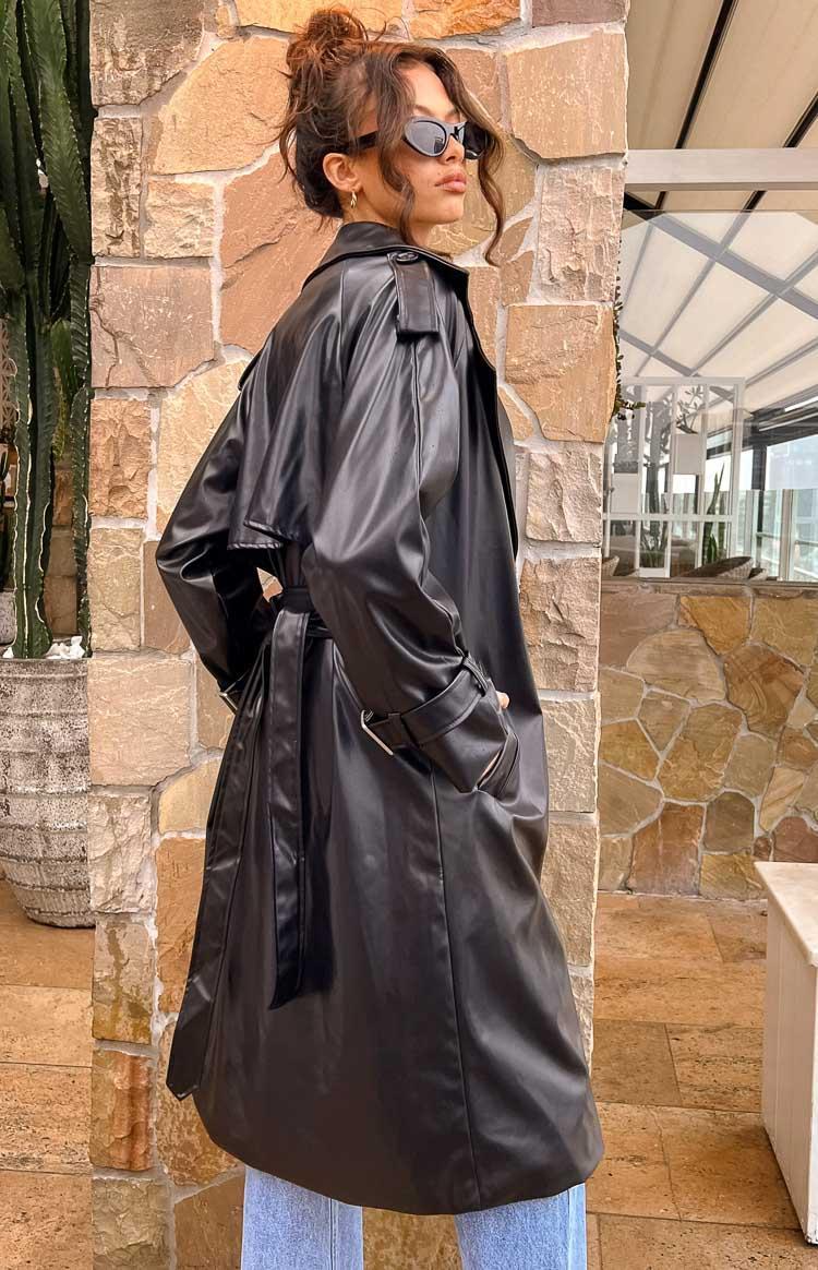 Midnight Mirage Black PU Trench Product Image