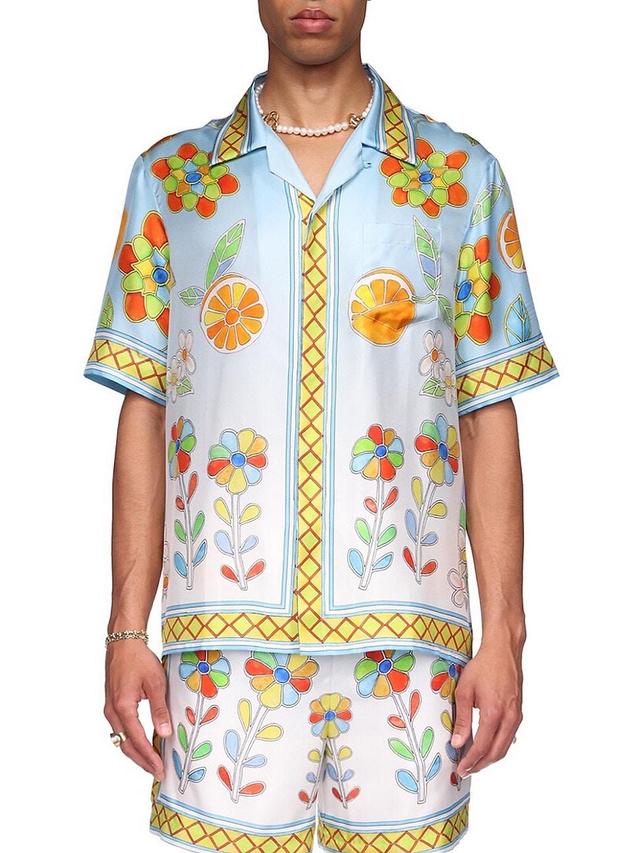 Mens Stained Glass Print Silk Shirt Product Image