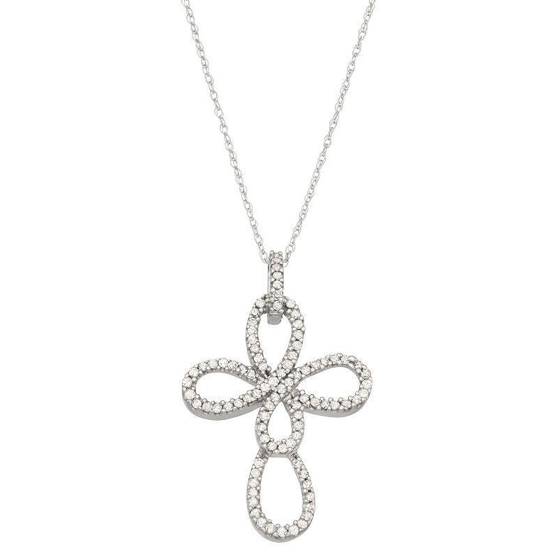 HDI 10k White Gold 1/2 Carat T.W. Diamond Open Cross Pendant Necklace, Womens Product Image