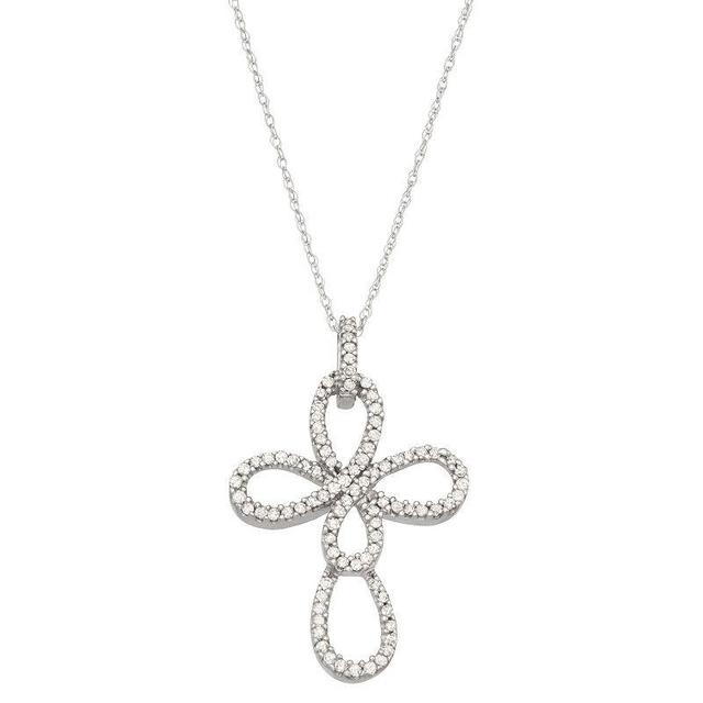 HDI 10k White Gold 1/2 Carat T.W. Diamond Open Cross Pendant Necklace, Womens Product Image