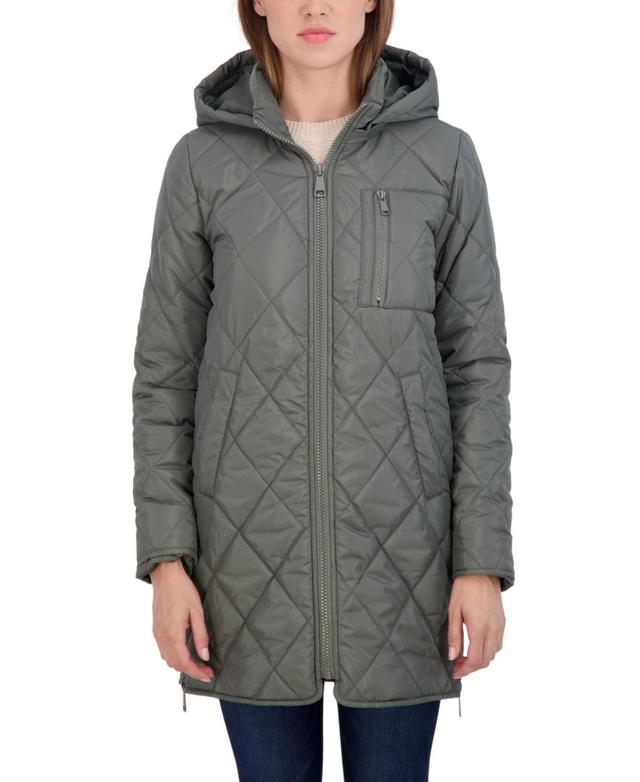 Womens Sebby Juniors 3/4 Quilted Jacket with Hood Product Image