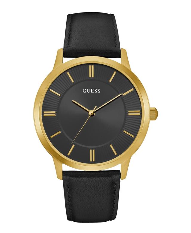 Guess Mens Analog Black Leather Watch, 44mm - Black Product Image