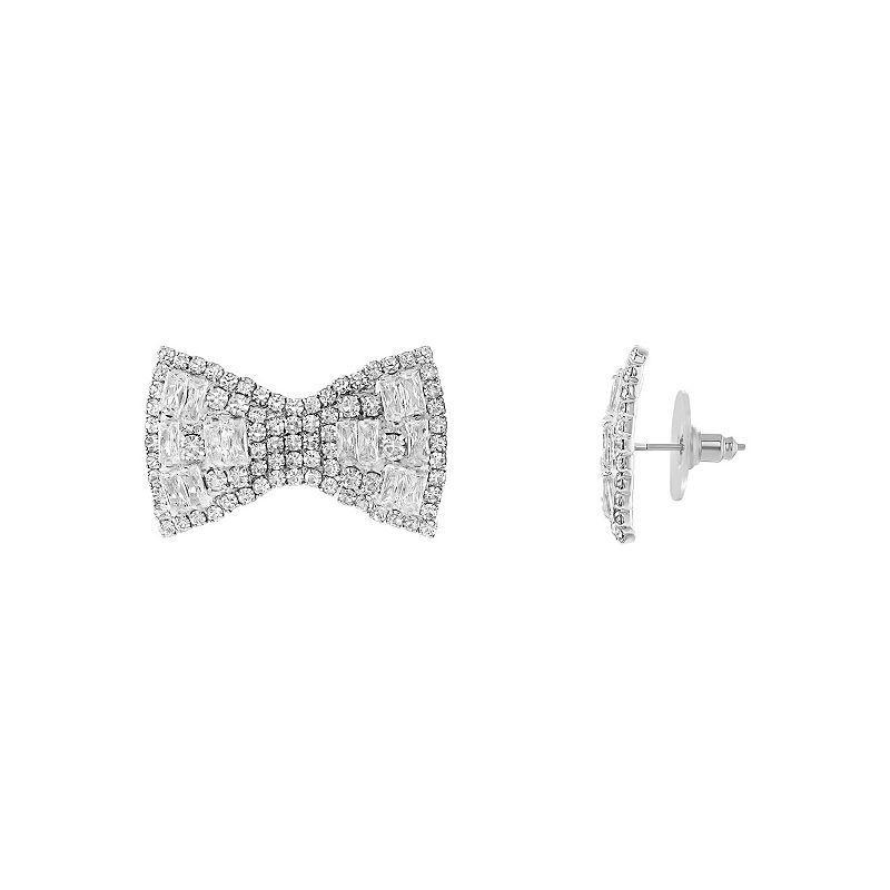 Emberly Pave Clear Glass Stone Bow Stud Earrings, Womens, White Product Image