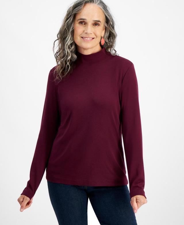 Style & Co Womens Cotton Mock-Neck Long-Sleeve Tee, Created for Macys Product Image