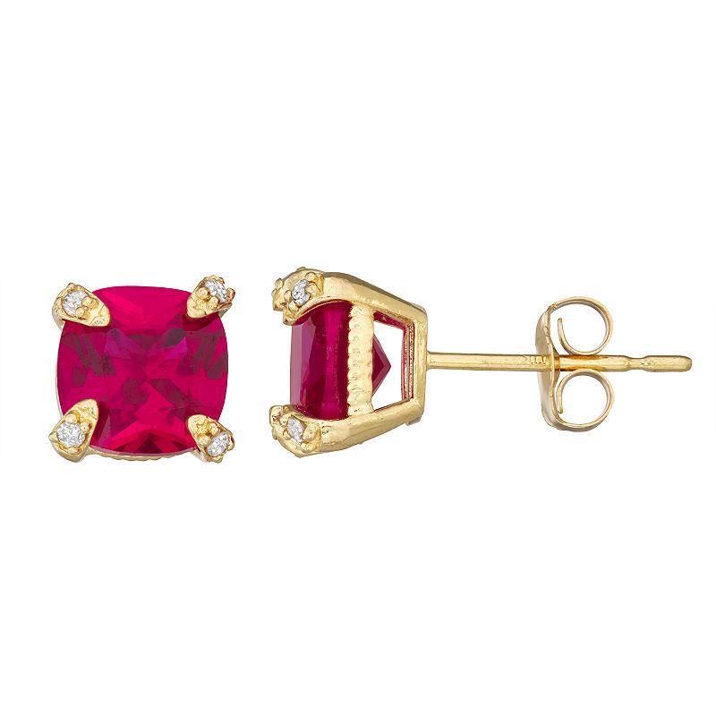 Designs by Gioelli 10k Gold Gemstone Diamond Accent Stud Earrings, Womens, Red Product Image