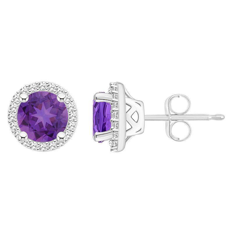 Celebration Gems Sterling Silver Gemstone & 1/5 Carat T.W. Diamond 6mm Halo Stud Earrings, Womens, Purple Product Image