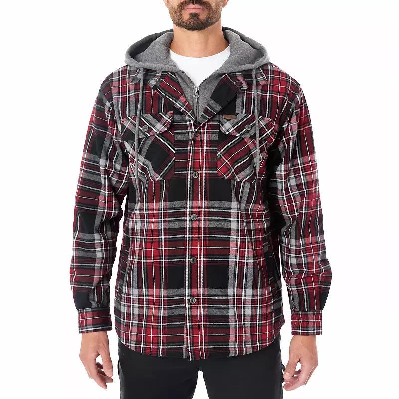 Mens Smiths Workwear Plaid Flannel Hooded Layered Shirt Jacket Product Image