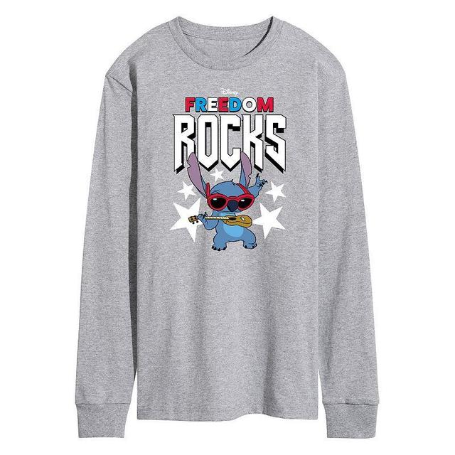 Disneys Lilo and Stitch Mens Freedom Rocks Long Sleeve Graphic Tee Med Grey Product Image