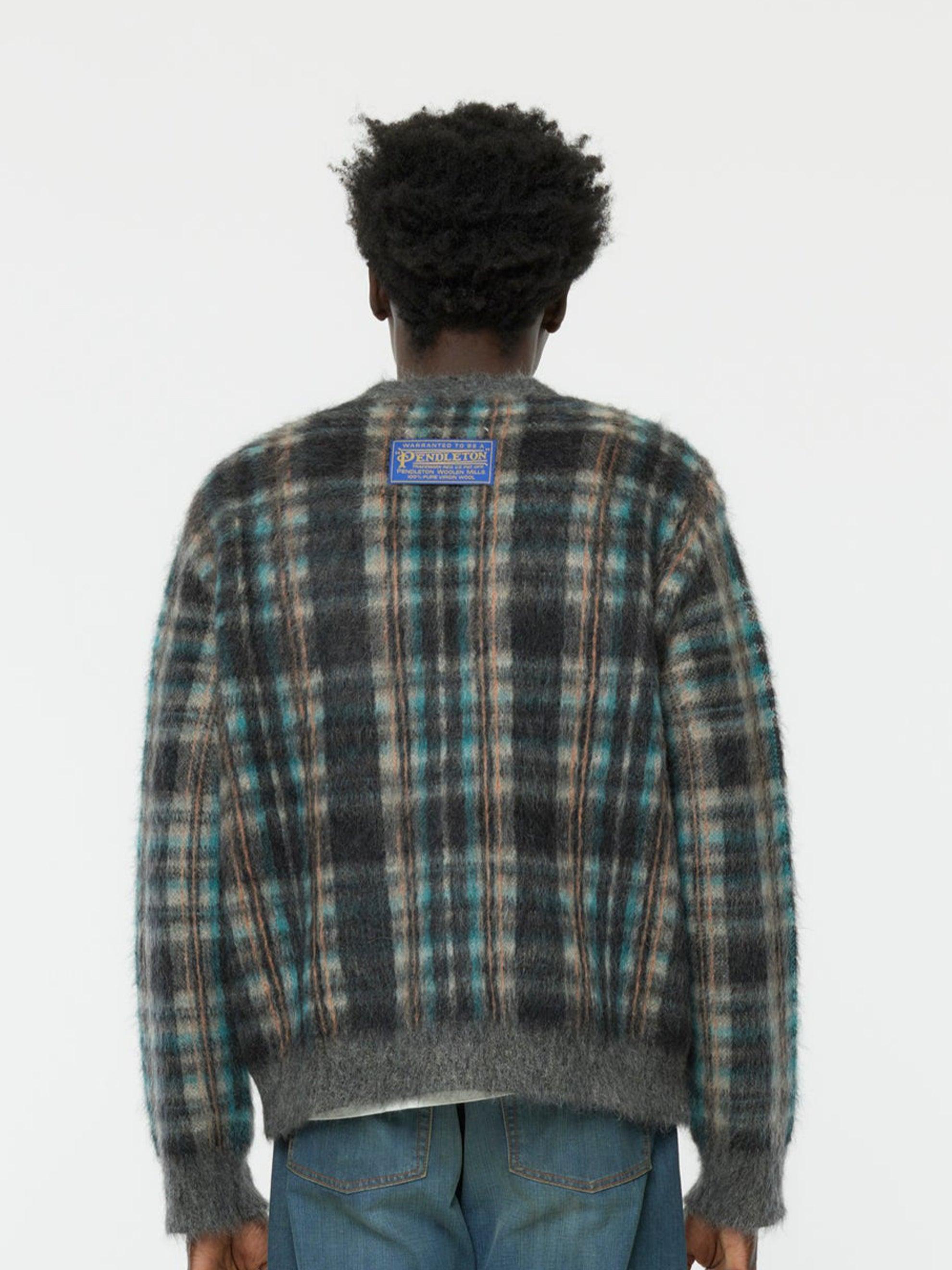 Brushed Check Cardigan (Petrol) Product Image