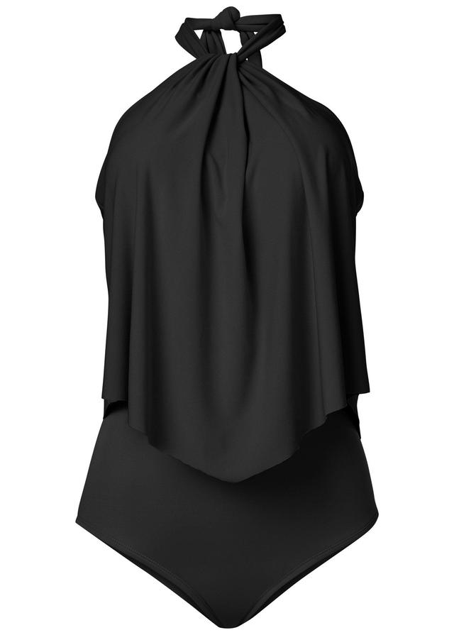 High Neck Flounce One-Piece - Black Beauty Product Image