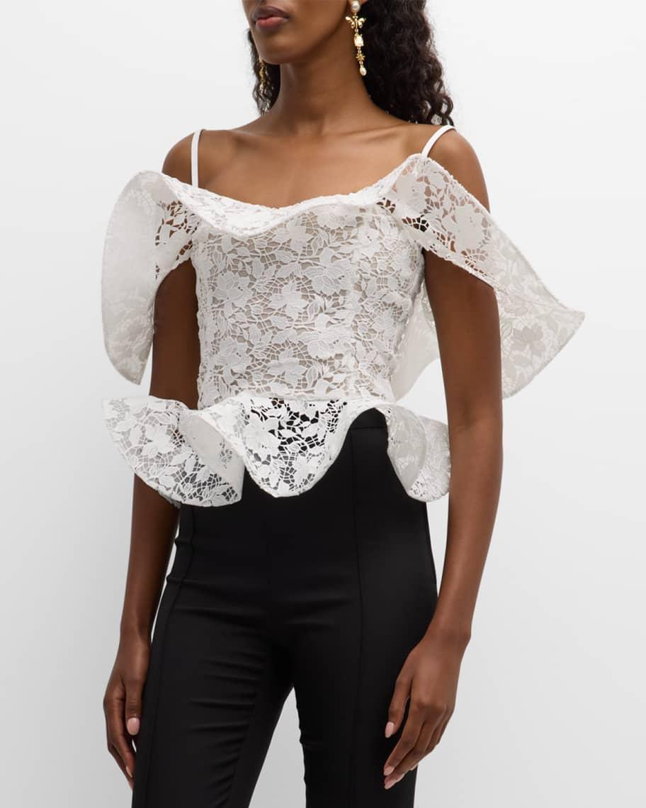 Gardenia Guipure Ruffle Peplum  Blouse Product Image