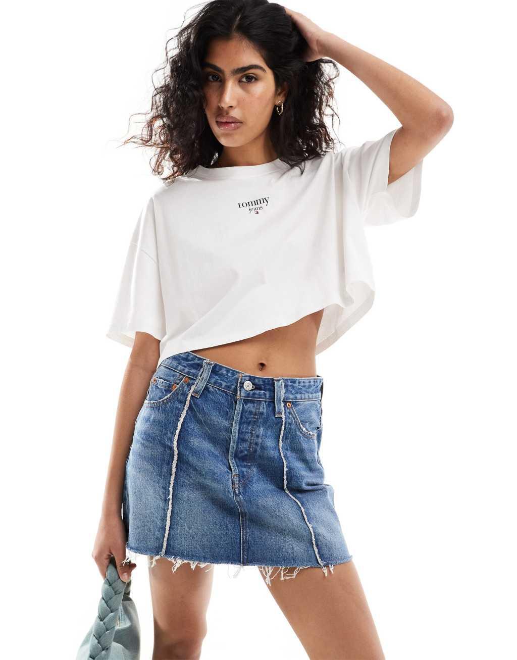 Tommy Jeans oversized crop logo t-shirt in white product image