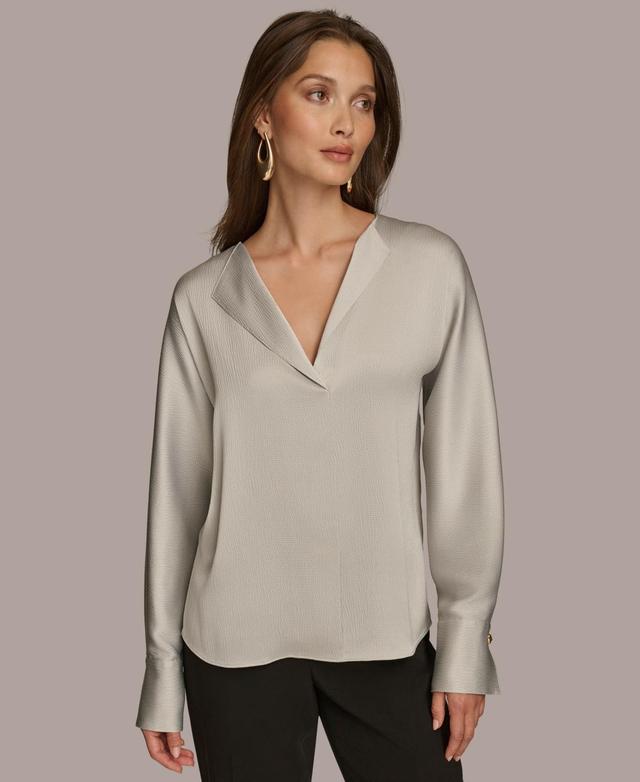 Donna Karan Womens Long Sleeve V-Neck Blouse Product Image