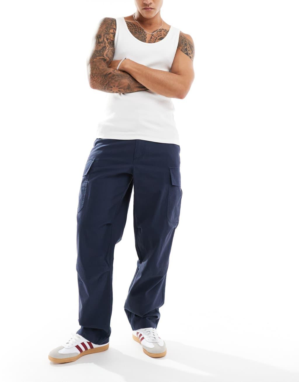 ASOS DESIGN Essential baggy cargo pants in navy product image